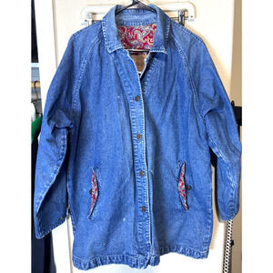 Vintage Gotcha Covered USA Denim Jacket Coat Blue Jean Barn Chore sz M